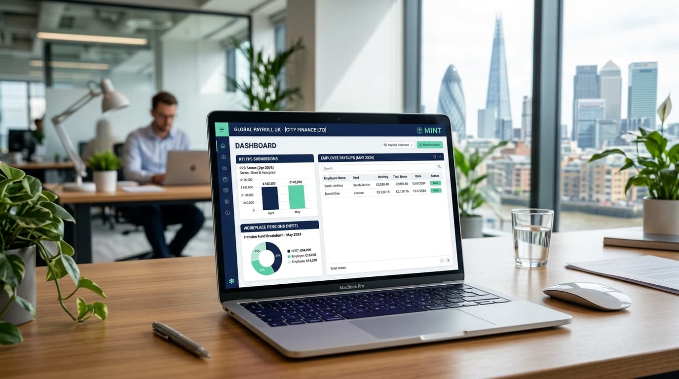12 Cloud Payroll Dashboard on Laptop